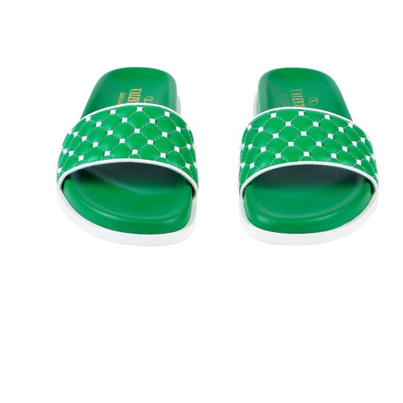 Valentino Garavani Rockstud Quilted Green Leather Sandals SZ 6 - Picture 7 of 10